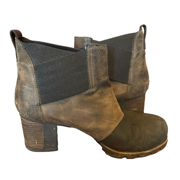 Sorel Addington Chelsea Pull on Ankle Boots Black Brown Leather Women's Size 10 - Picture 6 of 8